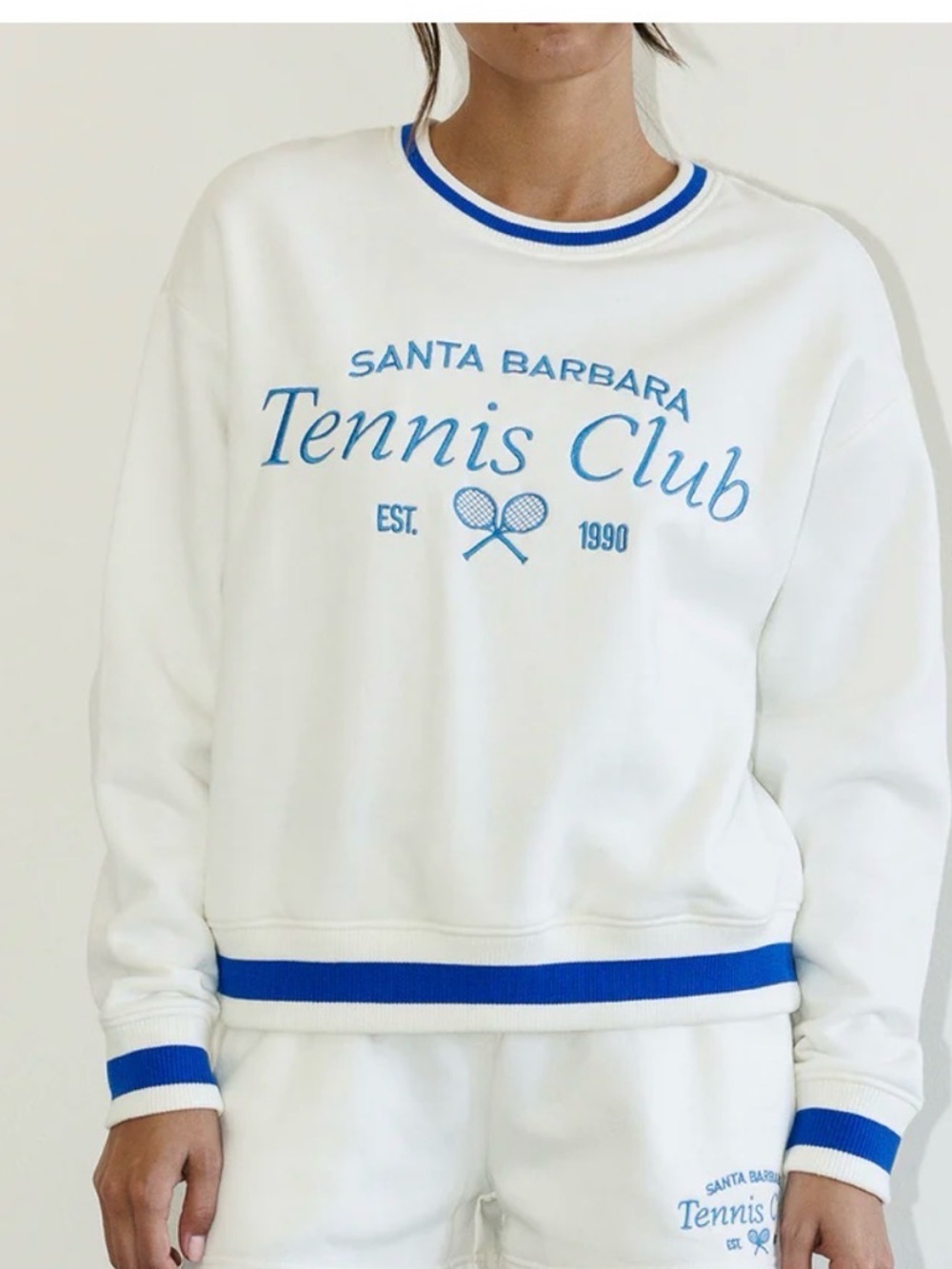 Santa Barbara Tennis Club L softcore preppy white-blue striped cotton sweatshirt